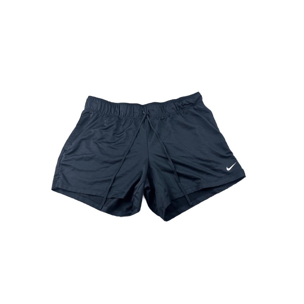 Nike Dri-Fit Shorts Women M Black Solid Athletic Swoosh Logo‎ Sportswear Workout